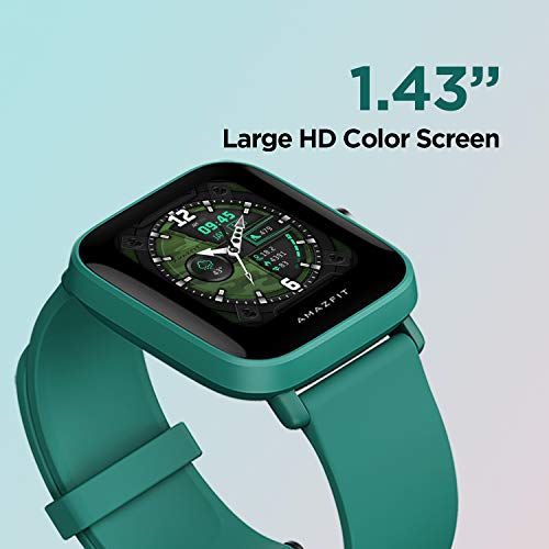 Amazfit Bip U Series Smartwatch Fitness Reloj Inteligente 60+ Modos Deportivos 1.43" Pantalla táctil a Color Grande 5 ATM (SpO2) Oxígeno en Sangre Frecuencia Cardíaca, Verde