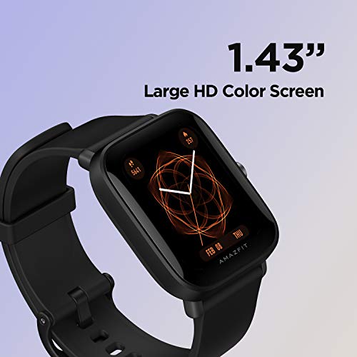 Amazfit Bip U Smartwatch Fitness Reloj Inteligente 60+ Modos Deportivos 1.43" Pantalla táctil a Color Grande 5 ATM Oxígeno en Sangre SpO2Frecuencia Cardíaca IOS y Android-Negro