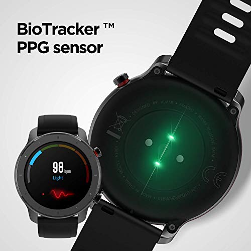 Amazfit GTR 42 Smartwatch Reloj Inteligente con Frecuencia Cardíaca y Seguimiento de Actividad, 42 mm, Batería de Larga duración 12 Días Negro
