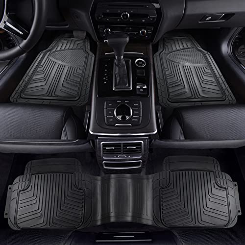 Amazon Basics - Alfombrilla de goma para coches, todocaminos y camiones hecha para todas las estaciones, negra (3 unidades, alfombrilla trasera continua)