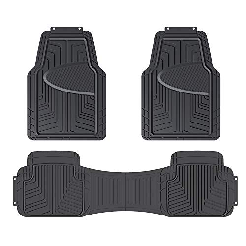 Amazon Basics - Alfombrilla de goma para coches, todocaminos y camiones hecha para todas las estaciones, negra (3 unidades, alfombrilla trasera continua)