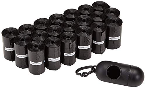 Amazon Basics - Bolsas para excrementos de perro con dispensador y clip para correa (300 bolsas)