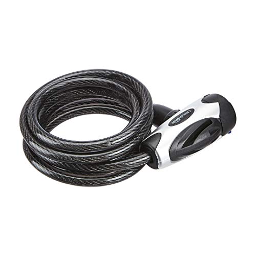 Amazon Basics - Candado con Llave y Cable Ajustable para Bicicleta de 183 cm, Negro