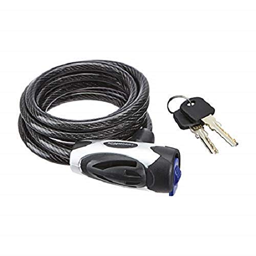 Amazon Basics - Candado con Llave y Cable Ajustable para Bicicleta de 183 cm, Negro