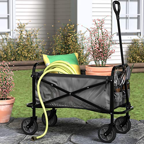 Amazon Basics - Carreta plegable para jardín y aire libre con bolsa de cubierta, gris