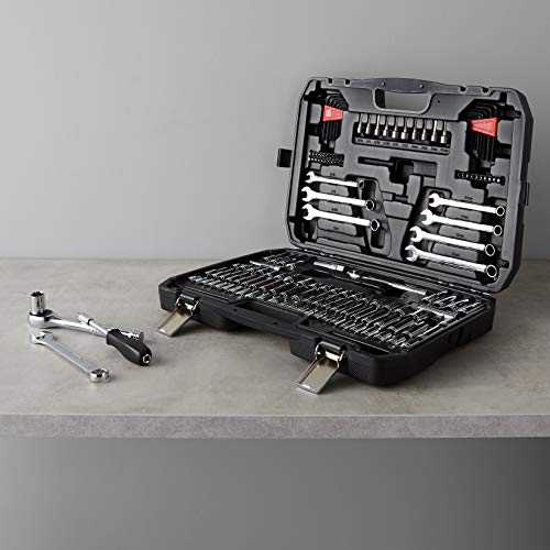 Amazon Basics - Juego de llaves de mecánica, 145 piezas