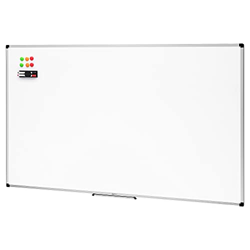 Amazon Basics - Pizarra blanca magnética con bandeja para rotuladores y marco de aluminio, 60 x 90 cm