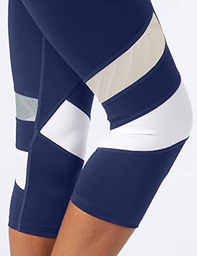 Amazon Brand - AURIQUE Leggings deportivos capri con paneles para mujer, Azul (Navy/white), 36, Label:XS
