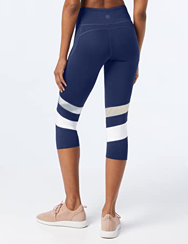 Amazon Brand - AURIQUE Leggings deportivos capri con paneles para mujer, Azul (Navy/white), 36, Label:XS