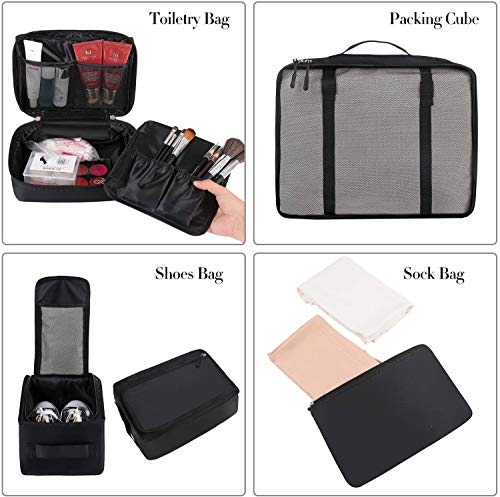 Amazon Brand - Eono 8 Set Cubos de Embalaje, Organizadores para Maletas, Travel Packing Cubes, Equipaje de Viaje Organizadores, con Bolsa de Zapatos, Bolsa de Cosméticos y Bolsa de Lavandería - Negro