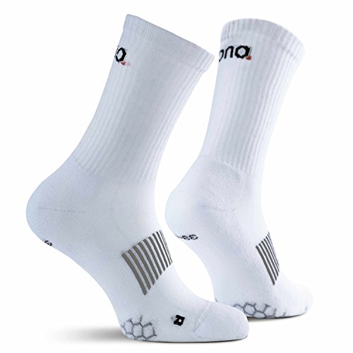 Amazon Brand - Eono - Calcetines Deportes Performance (3-Pack) Hombres y Mujeres, Unisex, Tenis Fútbol Correr Ciclismo, Color: Blanco, Tallas: UK 6-8, EU 39-42