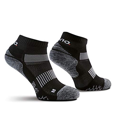 Amazon Brand - Eono - Calcetines Deportivos De Running (3-Pack), Hombre y Mujer, Calcetines Para Fitness, Running, Jogging, Triatlón, Color: Negro-Gris, Talla: UK 9-12, EU 43-46