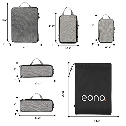Amazon Brand - Eono Organizadores de Viaje de compresión expandibles, Impermeable Organizador de Maleta, Cubos de Embalaje, Compression Packing Cubes - Malla, 6-Set