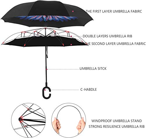 Amazon Brand - Eono Paraguas Invertido de Doble Capa, Paraguas Plegable de Manos Libres Autoportante,Paraguas a Prueba de Viento Anti-UV para la Lluvia del Coche al Aire Iibre - Punto Rojo