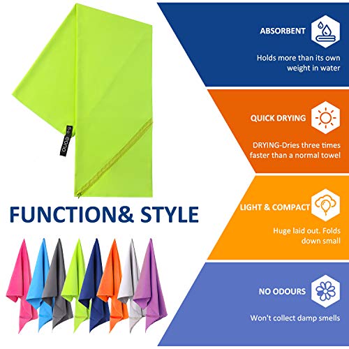 Amazon Brand - Eono Toalla de Microfibra para Llevar al Gimnasio, a la Playa, de Camping, de Viaje, de Natacion, o de Vacaciones. Secado rápido, Superabsorbente, Ultracompacta - Verde, 100x50cm