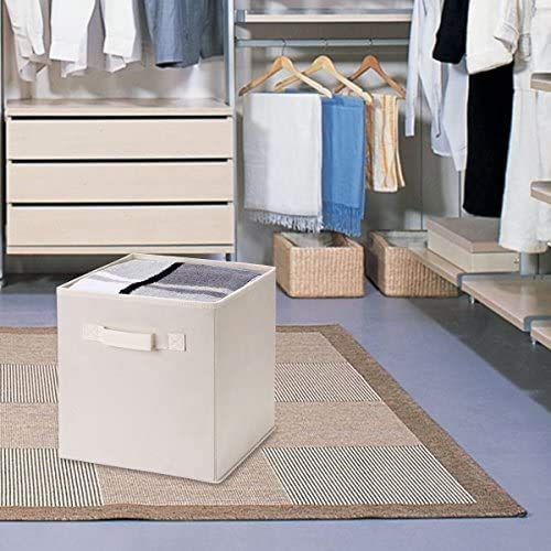 Amazon Brand – Umi Cajas de casetes plegables no tejidas,6 organizadores de cestas de cubo plegables con organizador de almacenamiento de asas dobles para el hogar,la oficina,la guardería,beige