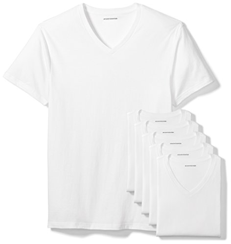Amazon Essentials 6-Pack V-Neck Undershirts Camisa, Blanco (White), Large