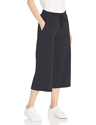 Amazon Essentials French Terry Fleece Wide-Leg Crop Sweatpant Pantalones Deportivos, Negro, L