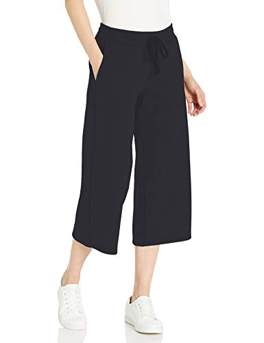 Amazon Essentials French Terry Fleece Wide-Leg Crop Sweatpant Pantalones Deportivos, Negro, L