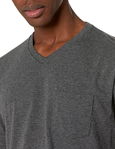 Amazon Essentials - Pack de 2 camisetas de corte holgado con cuello en V y bolsillo en el pecho para hombre, Gris (Charcoal Heather Cha), US S (EU S)