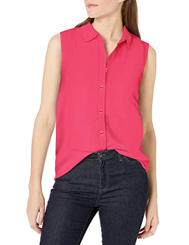 Amazon Essentials Sleeveless Linen Shirt Camisa, Rosa Brillante, M