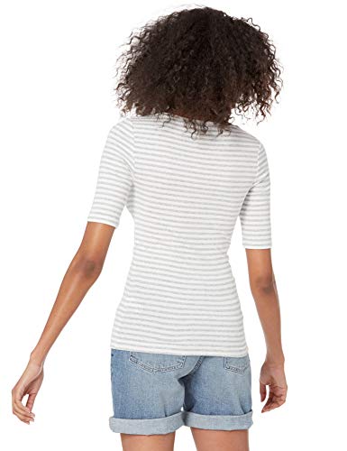 Amazon Essentials Slim Fit Half Sleeve Square Neck T-Shirt Camiseta, Gris Mezcla/Blanco, Rayas, XL