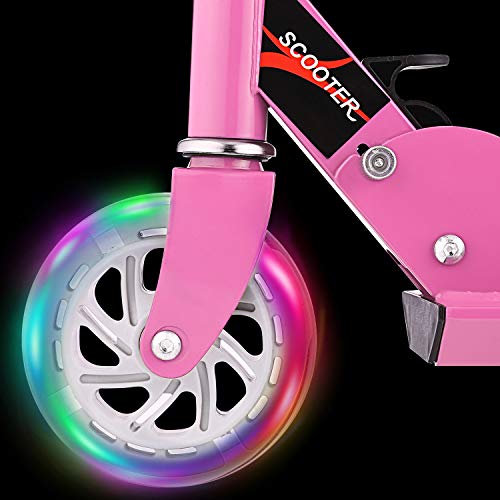 AMDirect Patinete 2 Ruedas para Niña Patinete Niña Plegable con Altura de Manillar Ajustable 63cm, 75cm, 85cm Patinete para Niños 3-12 Años Patín Scooter con 2 Ruedas Led, Rosa