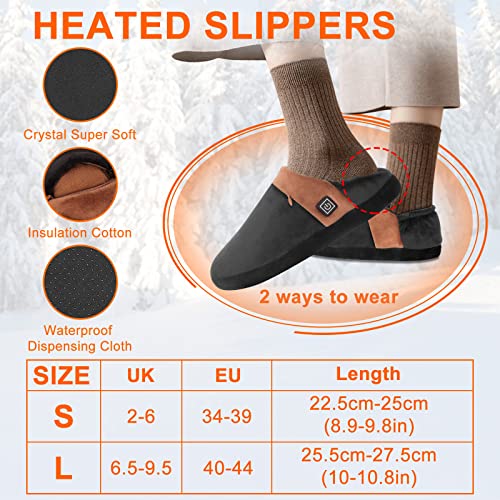 Amiable Zapatillas Calefactables Calentadores de pies Calentador Eléctrico Zapatillas térmicas Invierno Zapatos Calefactables para mujeres Hombres calentar pies ​(Negro,L)