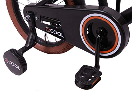 Amigo 2Cool - Bicicleta Infantil de 16 Pulgadas - para niños de 4 a 6 años - con V-Brake, Freno de Retroceso, Timbre, portaequipajes Delantero y ruedines - Negro Mate