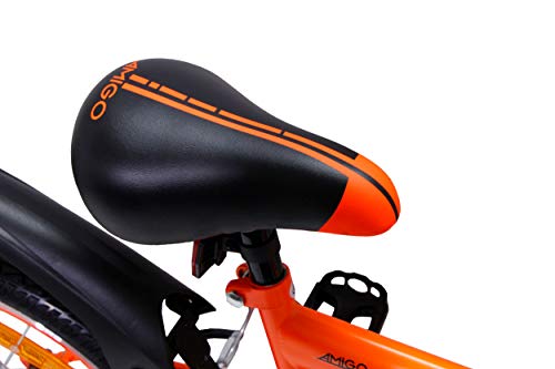 Amigo Racer - Bicicleta de montaña para niños y niñas de 20 pulgadas, apta a partir de 115 cm, suspensión completa, con freno de mano y soporte, color naranja