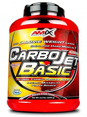 AMIX - Complemento Alimenticio - Carbojet Basic - Carbohidratos y Proteínas para Aumentar la Masa Muscular - Con Concentrado de Proteína de Suero -Recuperador Muscular - Sabor Fresa - 3 KG