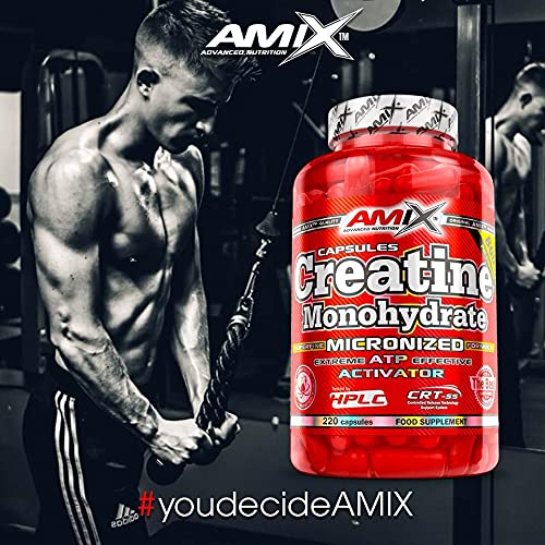 AMIX - Creatina Monohidratada - 220 Cápsulas - Complemento Alimenticio - Mejora el Rendimiento Físico - Ideal para Deportistas - 100% Micronizada - Proteína Masa Muscular