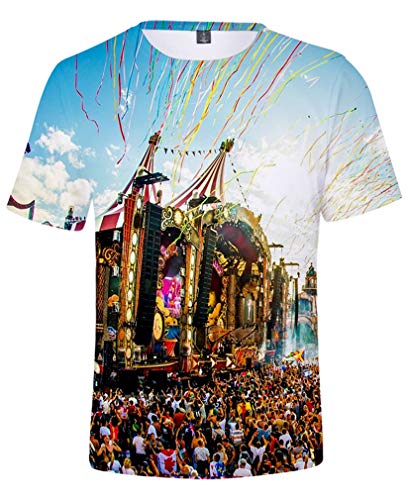 AMOMA Unisex Verano 3D Impresión Tomorrowland Camiseta de Ocio Manga Corta para Fanáticos de la Música(M,Color04)