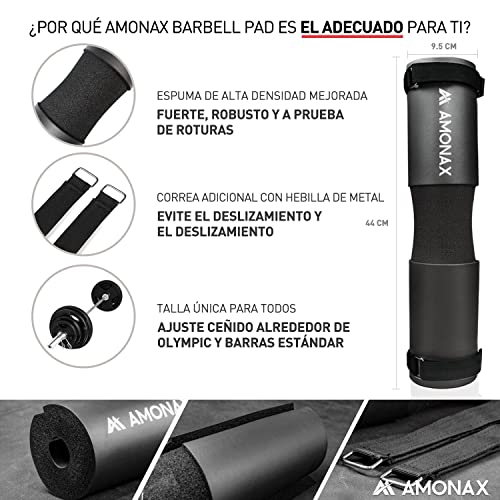 Amonax almohadilla barra gimnasio protector, Cuello y Hombros protección Almohadilla para Sentadillas y Empuje de Cadera, para ejercicios en casa y en el gimnasio, entrenamiento de fuerza y pesas