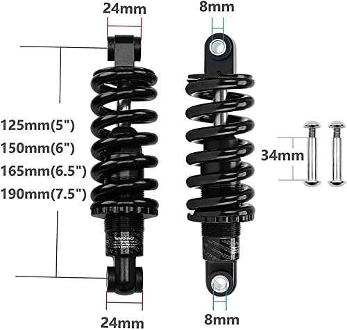 Amortiguadores traseros Amortiguador trasero de la bicicleta de montaña E-Bike, 125mm / 150mm / 165mm / 190mm Mtb Suspensión de primavera con bobina de bicicletas for Xc Scooter electrico Accesorios p