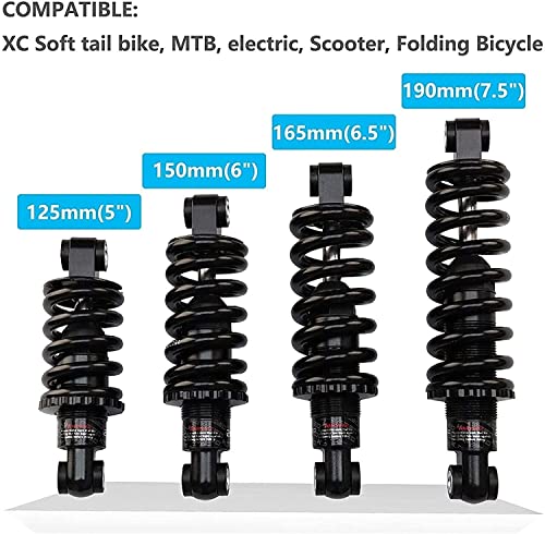 Amortiguadores traseros Amortiguador trasero de la bicicleta de montaña E-Bike, 125mm / 150mm / 165mm / 190mm Mtb Suspensión de primavera con bobina de bicicletas for Xc Scooter electrico Accesorios p