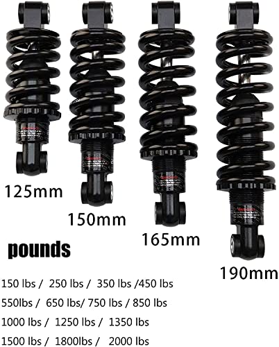 Amortiguadores Traseros Mountain Bike Metal Suspensión Trasera Parachoques 125mm 150mm 165mm 190mm Piezas de Bicicleta MTB Amortiguador Accesorios para Bicicletas (Color : 125mm, Size : 450lbs)