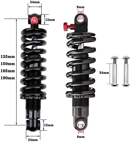 Amortiguadores Traseros MTB Amortiguador de Bicicletas, Ajuste de amortiguación MTB Suspensión absoraz de Resorte hidráulico 125mm 150mm 165mm 190mm Accesorios para Bicicletas (Size : 125mm)