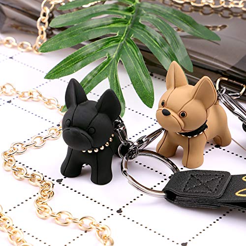 Amosfun 2 llaveros con colgante en forma de bulldog francés, mini, estética bonita Kawaii, para bolsa de coche, cartera, mochila