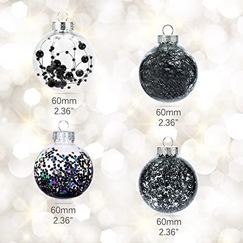 AMS Bolas decorativas de Navidad de plástico transparente inastillable de 2,7 pulgadas/24 quilates, bolas decorativas de Navidad con delicados adornos (60 mm negro)
