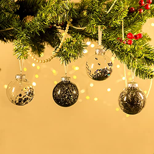 AMS Bolas decorativas de Navidad de plástico transparente inastillable de 2,7 pulgadas/24 quilates, bolas decorativas de Navidad con delicados adornos (60 mm negro)