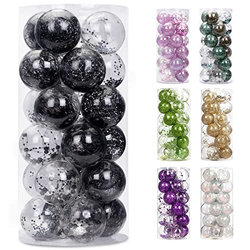 AMS Bolas decorativas de Navidad de plástico transparente inastillable de 2,7 pulgadas/24 quilates, bolas decorativas de Navidad con delicados adornos (60 mm negro)