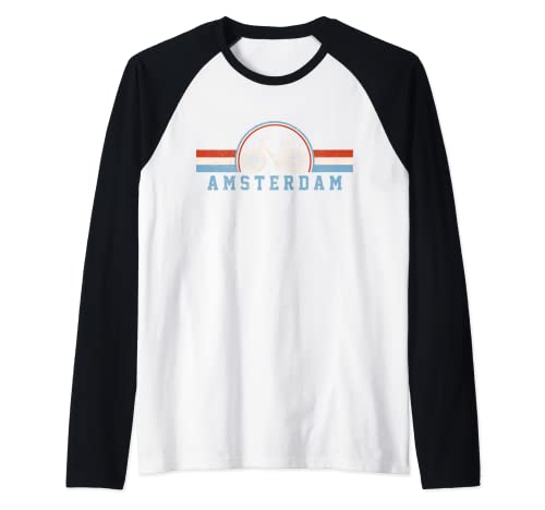Amsterdam Bicicleta Holanda Holanda Holanda Bicicleta Holandesa Vintage Camiseta Manga Raglan