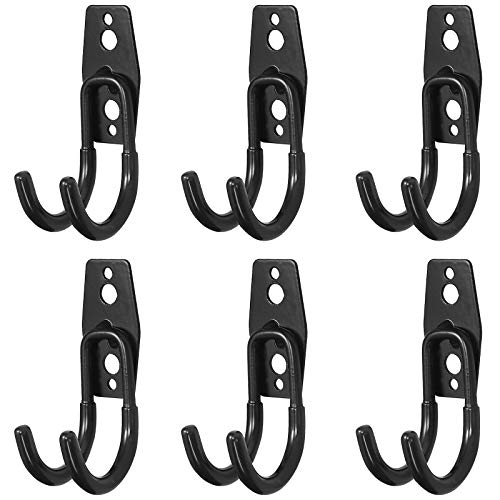 AMTOVL 6PCs Ganchos de Garaje Dobles de Acero Negors Soporte de Cubo de Acero con Ganchos de Goma Antideslizante Colgador para Herramientas para Artículos a Granel Bicicletas Cuerdas Escaleras