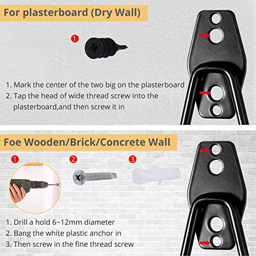 AMTOVL 6PCs Ganchos de Garaje Dobles de Acero Negors Soporte de Cubo de Acero con Ganchos de Goma Antideslizante Colgador para Herramientas para Artículos a Granel Bicicletas Cuerdas Escaleras