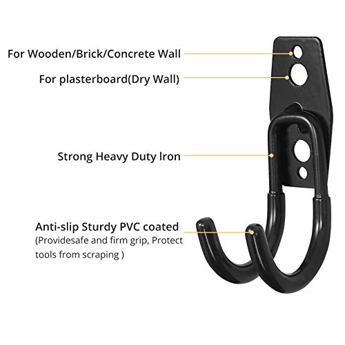 AMTOVL 6PCs Ganchos de Garaje Dobles de Acero Negors Soporte de Cubo de Acero con Ganchos de Goma Antideslizante Colgador para Herramientas para Artículos a Granel Bicicletas Cuerdas Escaleras