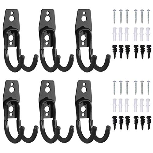 AMTOVL 6PCs Ganchos de Garaje Dobles de Acero Negors Soporte de Cubo de Acero con Ganchos de Goma Antideslizante Colgador para Herramientas para Artículos a Granel Bicicletas Cuerdas Escaleras