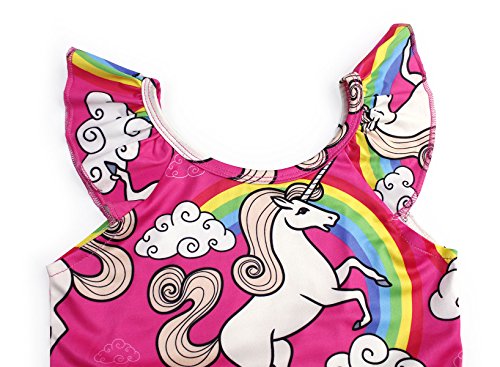 AmzBarley Traje de Baño Natacion Bañador Unicornio Dos Piezas Conjunto para Niña,Verano Vacaciones Hawaiian Playa Nadar Tankini Ropa Rosa Rojo 18 5-6 Años