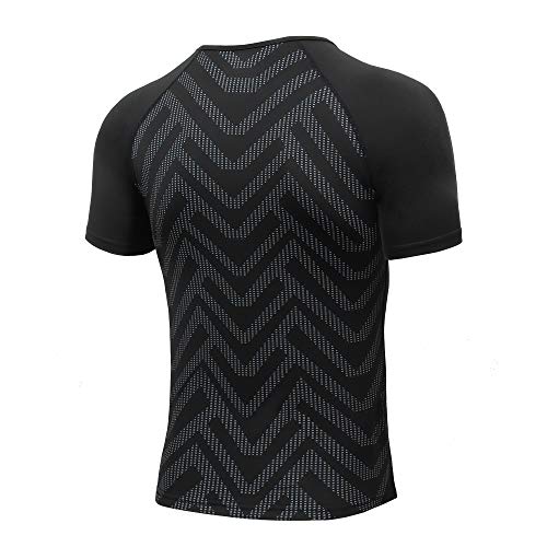 AMZSPORT Camisa de Compresión Deportiva para Hombre Camiseta de Manga Corta Camiseta de Secado Rápido Capa Base para Correr, Negro S