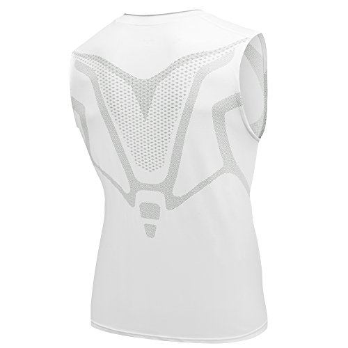 AMZSPORT Camiseta de compresión sin mangas para hombre Deportes de Secado Rápido Baselayer Funcionamiento Tirantes Blanco L